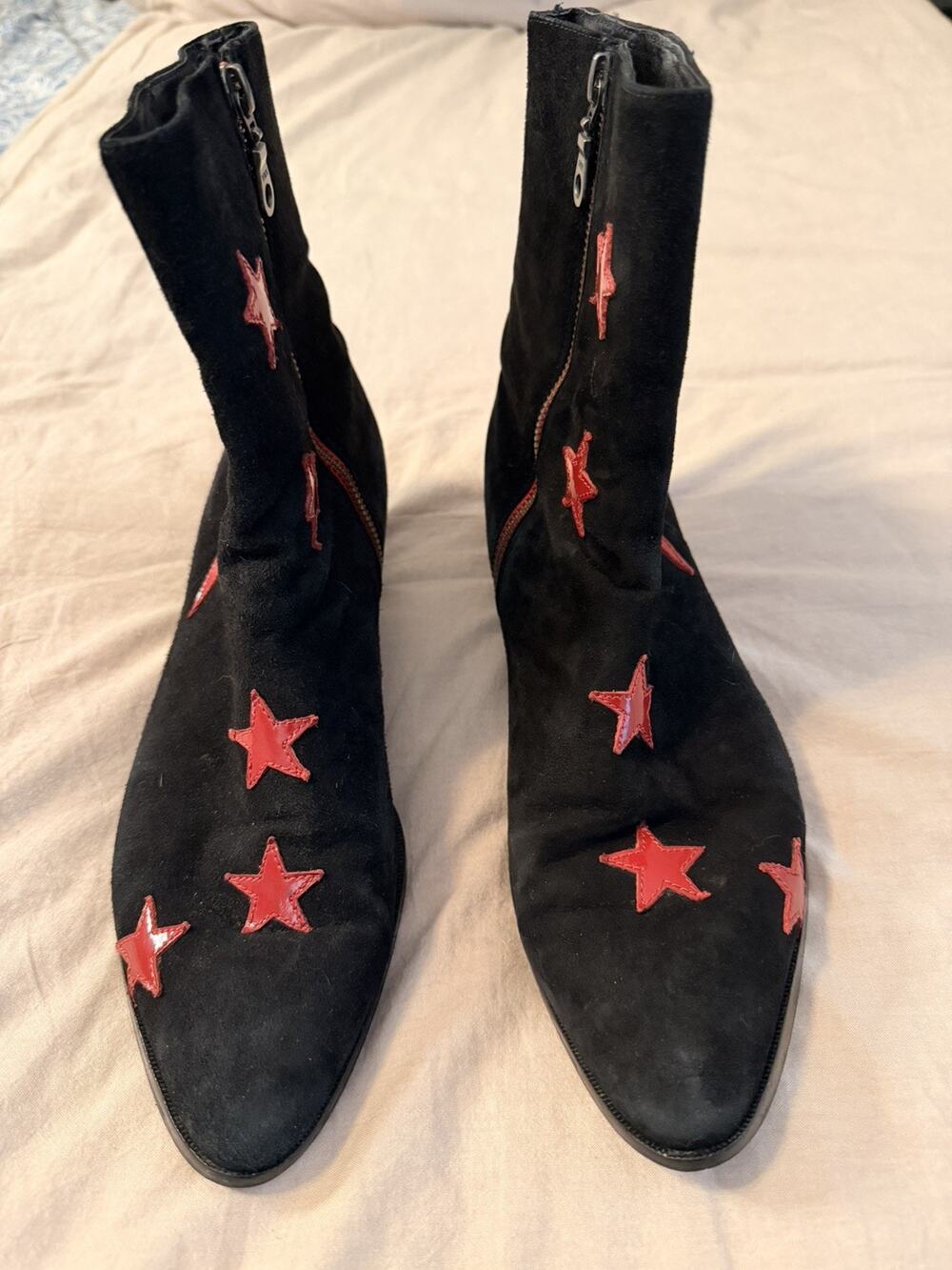 Modern Vice Designer Lightning Bolt Star Boots Suede Black Red Size 41 (10.5)